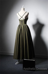 Green Satin Straps Long Wedding Party Dresses, Green Long Evening Prom Dresses Evening Dresses