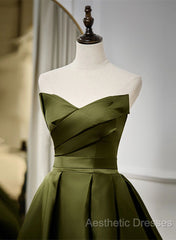 Green Satin V-Neckline Lace-Up Long Wedding Party Dresses, Green Evening Dresses