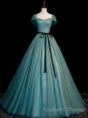 Green Simple Sweetheart Off Shoulder Long Party Dresses, Green Tulle Evening Dresses