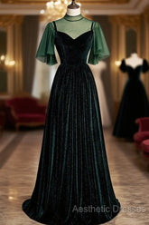 Green Velvet Long A-Line Evening Prom Dresses Evening Dresses