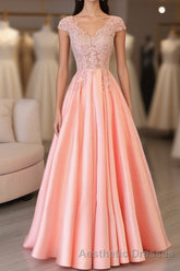 Custom Made V Neck Lace Long Evening Prom Dresses, Lace Evening Prom Dresses