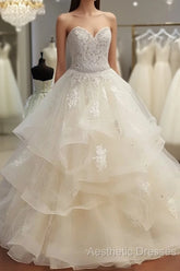 Lace Sweetheart Organza Layered Ball Gowns Wedding Dresses