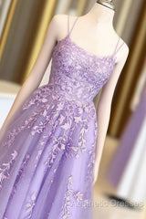 Lilac Evening Prom Dresses With Appliques, Long Princess Evening Prom Dresses, Evening Prom Dance Dresses, Formal Evening Prom Dresses Long