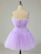 Purple Strapless Tulle Knee Length Party Dress, A-Line Homecoming Dress