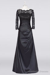 Long Black A Line Mother Of The Bride Dress
