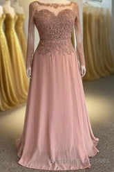 Illusion Neck Sweetheart Long Sleeves Beaded Appliques Long Formal Dresses