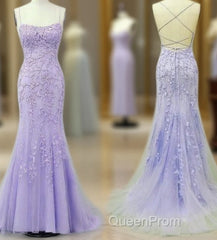 Mermaid Lavender Long Evening Prom Dresses With Lace Up Back