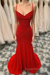 Mermaid Long Red Evening Prom Dresses with Rhinestones,Royal Blue Bodycon Dresses