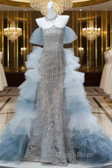 Mermaid Off-The-Shoulder Tulle Sequin Long Ball Gown, Elegant Rhinestone Evening Gown