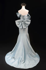 Mermaid Satin Floor Length Evening Prom Dresses, Blue Off The Shoulder Evening Party Dresses