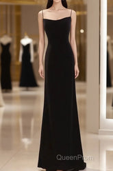 Mermaid Straps Black Velvet Long Evening Prom Dresses