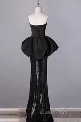 Mermaid Sweetheart Long Black Sequin Evening Prom Dresses