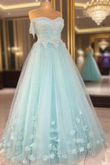 Mint Blue Sweetheart Tulle With Lace And Flowers Formal Dresses, Tulle Long Evening Prom Dresses Party Dresses