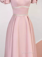 Modest A Line Short Sleeves Long Pink Evening Prom Dresses