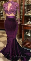 Modest Lace Long-Sleeve High-Neck Mermaid Evening Prom Dresses