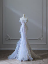 Modest Mermaid Strapless Tulle Flowers Evening Dress Long Prom Dresses