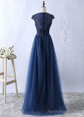 Navy Blue Tulle Long Bridesmaid Dresses, Navy Blue Bridesmaid Dresses