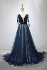 Navy Blue Velvet And Tulle Long Evening Prom Dresses Party Dresses, Navy Blue Evening Dresses