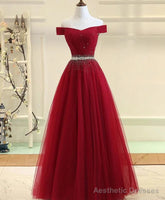 Off Shoulder Long Formal Dress, Beaded Party Dresses
