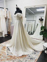 Off The Shoulder Ruffles Satin Bridal Wedding Dresses