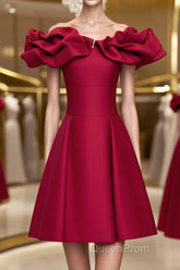 Off the Shoulder Short Burgundy Evening Prom Dresses, Short Wine Red Graduation Homecoming Dresses