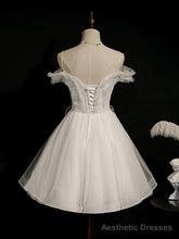 Off the Shoulder Short White Lace Prom Dresses, Short White Lace Formal Homecoming Dresses