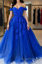 Off the Shouler Royal Blue Lace Evening Prom Dresses, Off Shoulder Blue Lace Formal Evening Dresses