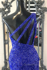 One Shouder Royal Blue Evening Prom Dresses Long Sequin Evening Dresses