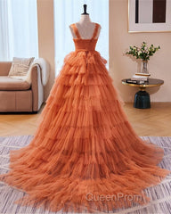 Orange Tulle Ruffles Ball Gown Corset Dresses