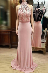 Pink Mermaid Lace Long Wedding Dresses