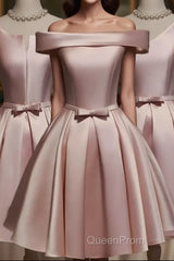 Pink Off Shoulder Homecoming Dresses, Pink Party Dresses , Cute Satin Dresses