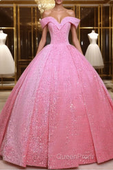 Pink Quinceanera Dresses Sequin Off The Shoulder Ball Gown Dresses