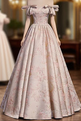 Pink Statin Off Shoulder Floral Long Party Dresses, Pink Sweetheart Evening Prom Dresses Evening Dresses