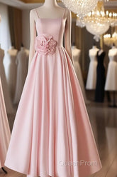 Pink Straps Sweetheart Long Satin Wedding Party Dresses, Pink Formal Dresses Evening Prom Dresses