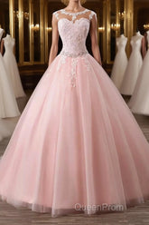 Pink tulle lace long Evening Prom Dresses, pink tulle evening Dresses