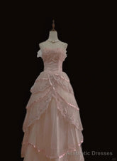 Pink Tulle with Lace Princess Formal Dress, Cute Pink Tulle Prom Dress