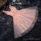 Pink V-neckline Tulle Knee Length Party Dress, Lovely Tulle Formal Dress