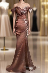 Pleat Trumpet Mermaid Coffee Sequin Evening Prom Dresses With Slit