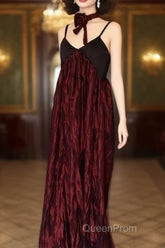 Pretty A Line Spaghetti Straps Burgundy Long Evening Prom Dresses Birthday Dresses For Women