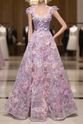 Pretty A Line Spaghetti Straps Pink Floral Long Length Evening Dresses Evening Prom Dresses