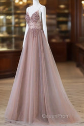 Pretty A Line Spaghetti Straps Tulle Long Length Evening Dresses Evening Prom Dresses