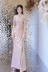 Pretty Mermaid Off The Shoulder Pink Sequin Long Evening Dresses Evening Prom Dresses