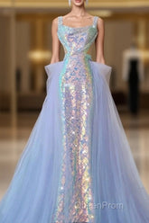 Pretty Mermaid Square Neckline Sequin Long Evening Dresses Evening Prom Dresses