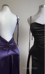Pretty Sheath Spaghetti Straps Floor Length Ruffles Grape Slit Evening Prom Dresses