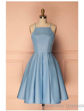 Sky Blue A Line Satin Blue Spaghetti Straps Short Prom Dresses