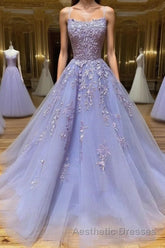 Long Backless Lavender Lace Evening Prom Dresses