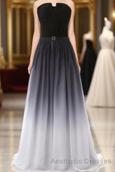 Hot Sales Navy Blue Ombre Gradient Chiffon Long Black Belt Ombre Black Gradient Custom Made Cheap Women Evening Prom Dresses