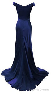 Navy Blue Prom Dresses, Mermaid Prom Dress, Satin Prom Dress, V Neckline Prom Dresses, 2025 Formal Gown Sexy Evening Gowns 2025 Party Dress, Mermaid Prom Gown For Teens