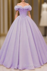 Purple A-Line Off Shoulder Long Ball Dresses Purple Dresses Evening Prom Dresses