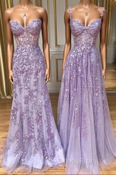 Purple sweetheart neck lace long Evening Prom Dresses, lace formal graduation Dresses